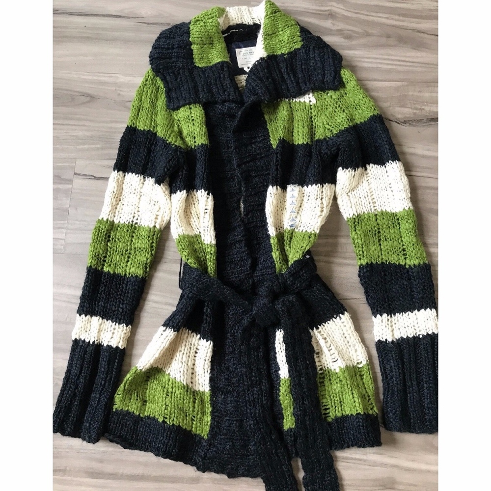 OLD NAVY SHAWL COLLAR STRIPED BELTED WRAP CARDIGAN